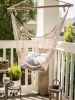 Fringed Blue & Cream Ticking Stripe Hammock Chair