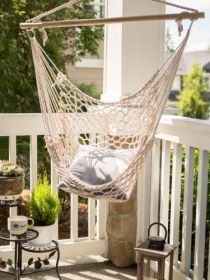 Fringed Blue & Cream Ticking Stripe Hammock Chair (Options: Swing Chair)