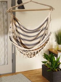 Fringed Blue & Cream Ticking Stripe Hammock Chair (Options: Stripe)