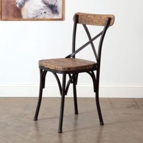 Black Metal Crossback Farm Chair (Color: Dark Stain)