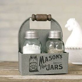 Toolbox Salt Pepper and Toothpick Caddy - Barn Roof (Options: Mason Jars)