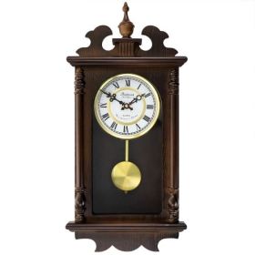 Bedford Clock Collection Leo 21 Inch Chestnut Wood Chiming Pendulum Wall Clock (Options: Leo 21 inch)