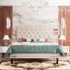 King Size Dark Grey Linen Upholstered Platform Bed with Button-Tufted Headboard