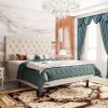 King Size Dark Grey Linen Upholstered Platform Bed with Button-Tufted Headboard