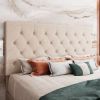 King Size Dark Grey Linen Upholstered Platform Bed with Button-Tufted Headboard