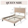 King Size Dark Grey Linen Upholstered Platform Bed with Button-Tufted Headboard