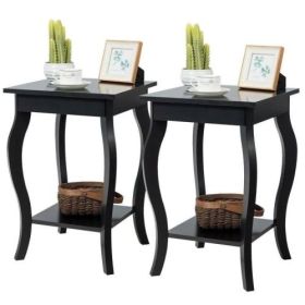 Stylish Nightstand End Table (Color: Black Wood Finish - Set of 2)
