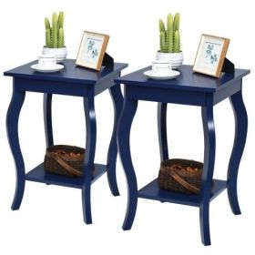 Stylish Nightstand End Table (Color: Dark Blue Wood Finish - Set of 2)