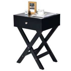 X-Shape 1 Drawer Nightstand End/Side Table Storage in White (Color: Black Frame)