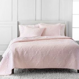 Queen Size 100-Percent Cotton 3-Piece Quilt Bedspread Set in Blush Pink (Options: King Blush Pink)