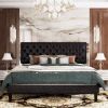 King Size Dark Grey Linen Upholstered Platform Bed with Button-Tufted Headboard