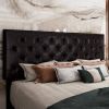 King Size Dark Grey Linen Upholstered Platform Bed with Button-Tufted Headboard