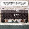 King Size Dark Grey Linen Upholstered Platform Bed with Button-Tufted Headboard