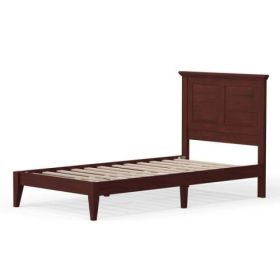 Twin Traditional Solid Oak Wooden Platform Bed Frame with Headboard in Cherry (Color: Cherry)