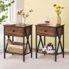 Set of 2 - Rustic Farmhouse 1-Drawer Nightstand Bedside Table in White