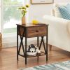 Set of 2 - Rustic Farmhouse 1-Drawer Nightstand Bedside Table in White
