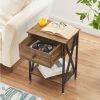 Set of 2 - Rustic Farmhouse 1-Drawer Nightstand Bedside Table in White