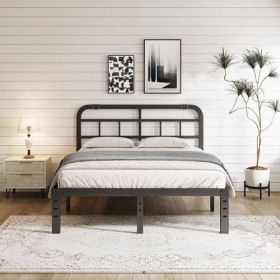 California King Size Heavy Duty Black Metal Platform Bed Frame with Headboard (size: CA King Size)