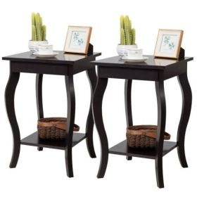 Stylish Nightstand End Table (Color: Espresso Wood Finish - Set of 2)