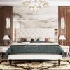 King Black Faux Leather Upholstered Platform Bed with Button-Tufted Headboard