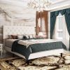 King Size Dark Grey Linen Upholstered Platform Bed with Button-Tufted Headboard