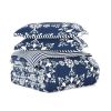 King size 3-Piece Blue and White Reversible Floral Striped Comforter Set