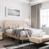 King Adjustable Height Platform Bed Frame with Blue Upholstered Headboard