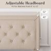 King Adjustable Height Platform Bed Frame with Blue Upholstered Headboard