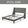 Full Size Turquoise Linen Blend Upholstered Platform Bed with Wingback Headboard