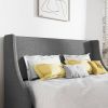 King Size Upholstered Linen Blend Headboard Wingback Platform Bed in Turquoise