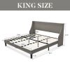King Size Upholstered Linen Blend Headboard Wingback Platform Bed in Turquoise