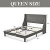 Queen Size Turquoise Linen Blend Upholstered Platform Bed with Wingback Headboard