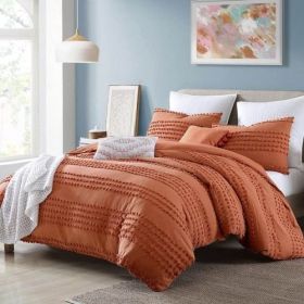 King size 5-Piece 100-Percent Cotton Clip Dot Boho Comforter Set in Denim Blue (Options: Full/Queen Brick Orange)
