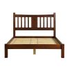 King Farmhouse Style Solid Wood Platform Bed Frame with Headboard in Walnut