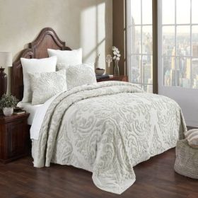King Size 100-Percent Cotton Chenille 3-Piece Coverlet Bedspread Set in Sage (Color: ivory)