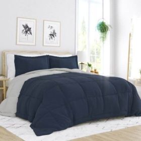 King/Cal King 3-Piece Microfiber Reversible Comforter Set Aqua Blue and Grey (Option: Navy/Grey)