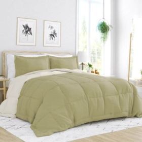 King/Cal King 3-Piece Microfiber Reversible Comforter Set Aqua Blue and Grey (Option: Sage Green/Cream)