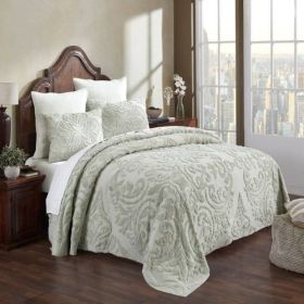 Queen size 100-Percent Cotton Chenille 3-Piece Coverlet Bedspread Set in Blue (Color: sage)