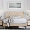 King Adjustable Height Platform Bed Frame with Blue Upholstered Headboard