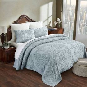 Queen size 100-Percent Cotton Chenille 3-Piece Coverlet Bedspread Set in Blue (Color: Blue)