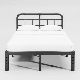 California King Size Heavy Duty Black Metal Platform Bed Frame with Headboard (size: Queen Size)
