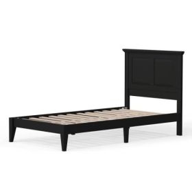 Twin Traditional Solid Oak Wooden Platform Bed Frame with Headboard in Cherry (Color: Black)