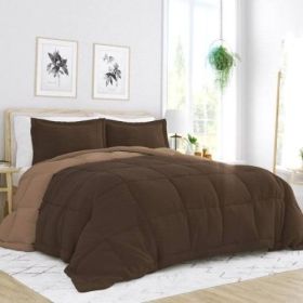 Full/Queen 3-Piece Microfiber Reversible Comforter Set in Blush Pink and White (Option: Taupe Brown)