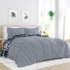 King size 3-Piece Blue and White Reversible Floral Striped Comforter Set