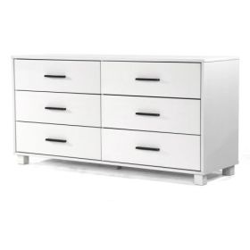 Modern Farmhouse Solid Wood 6 Drawer Double Dresser in White Finish (Color: White)