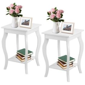 Stylish Nightstand End Table (Color: White Wood Finish - Set of 2)