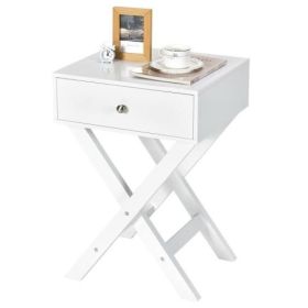 X-Shape 1 Drawer Nightstand End/Side Table Storage in White (Color: White)