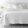 King Size Cotton 3-Piece Quilt Set in White with Quilted Damask Pattern
