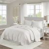 King Size 3 Piece Reversible Scalloped Edges Microfiber Quilt Set in Seafoam