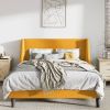 Full Size Turquoise Linen Blend Upholstered Platform Bed with Wingback Headboard
